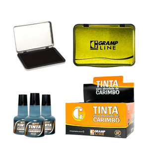 KIT ALMOFADA DE CARIMBO PRETA + TINTA PARA CARIMBO