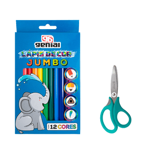 KIT LÁPIS DE COR JUMBO + TESOURA LÂMINA CURVA G-0130