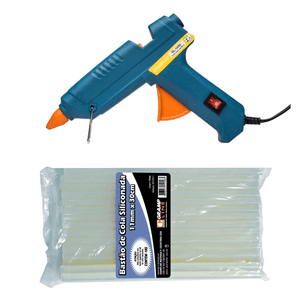 KIT APLICADOR DE COLA 60W GT60S AZUL  COM BOTÃO + PACOTE COLA SILICONADA 1KG